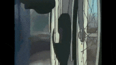 a cartoon of a person standing in front of a door