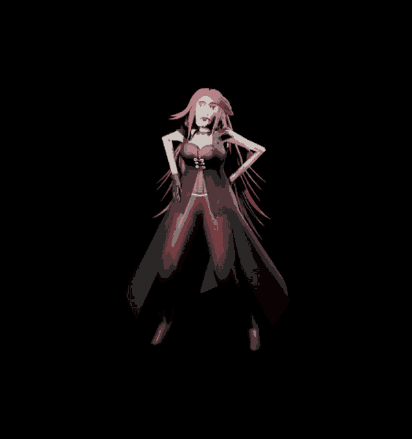 a 3d model of a woman with red hair and a black cape