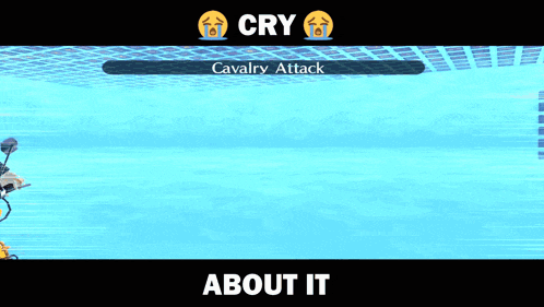 a cartoon character riding a motorcycle with the words cry cavalry attack above it