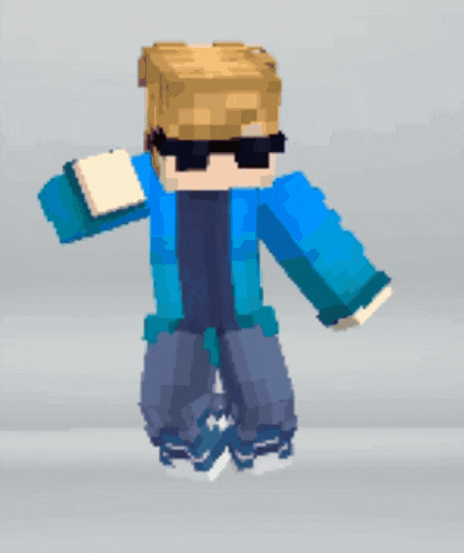 a pixel art drawing of a person wearing sunglasses and a blue jacket