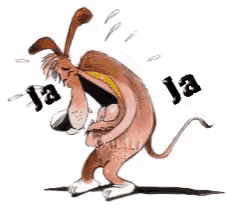 a cartoon dog is crying with the word ja above it .