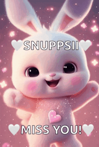 a bunny rabbit with hearts on its chest and the words snuppsii miss you