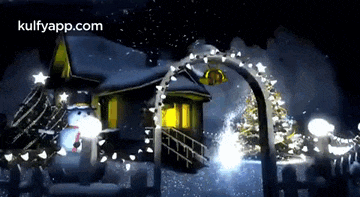 a house is decorated with christmas lights and a snowman