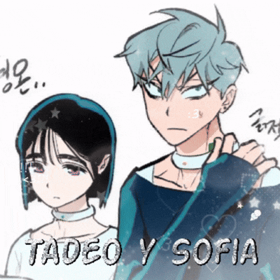 a boy and a girl are standing next to each other with the words tadeo y sofia on the bottom
