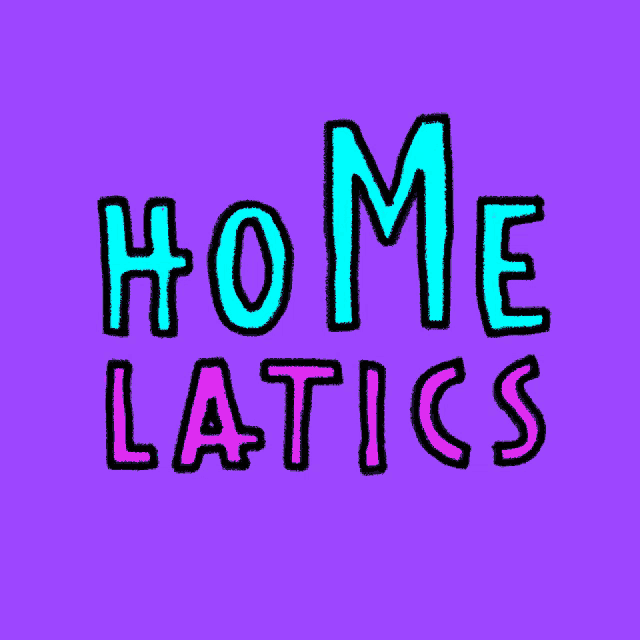 a purple background with the words home latics written in pink and blue letters