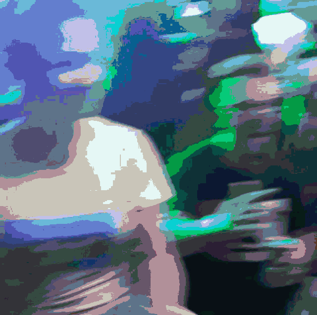 a blurry picture of people dancing in a dark room with green lights behind them
