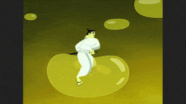 a cartoon of a samurai holding a sword is surrounded by bubbles