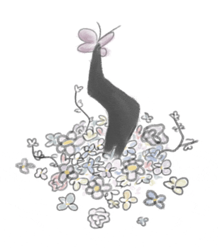 a drawing of flowers with a butterfly on top of it
