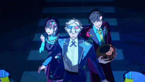 a group of anime characters are crossing a crosswalk