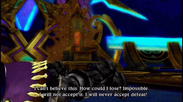 a video game character says i can 't believe this how could i lose impossible