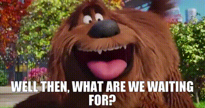 a cartoon dog with its tongue out and the words `` well then what are we waiting for ? ''