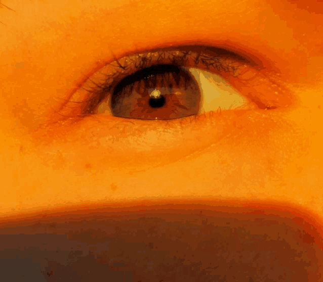 a close up of a person 's brown eye with a reflection of the sun