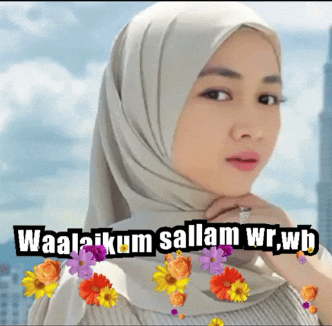 a woman wearing a hijab is surrounded by flowers and the words waalaikum salaam wr wb