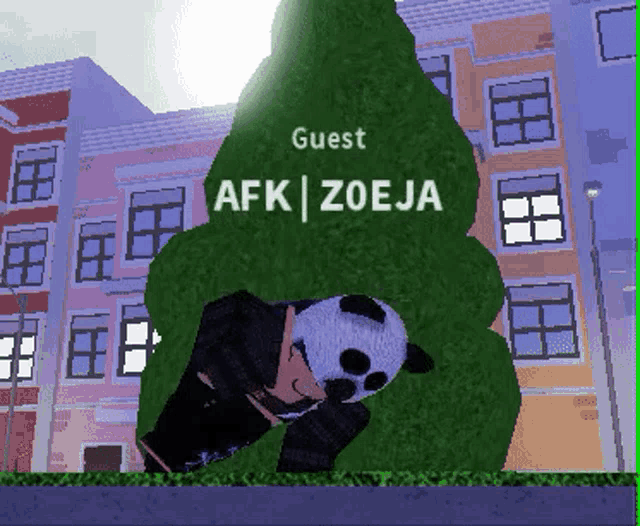 a panda is laying in a bush with the name guest afk zoeja