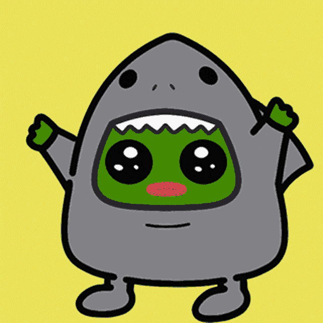 a cartoon drawing of a shark wearing a green mask