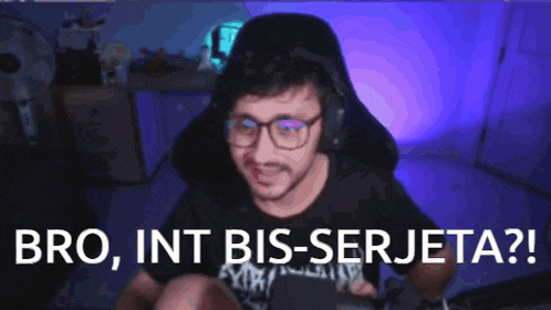 a man wearing glasses and headphones with the words bro int bis-serjeta below him
