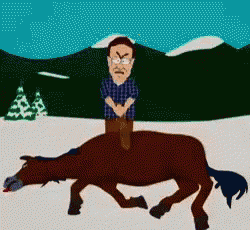 a man is riding on the back of a dead horse