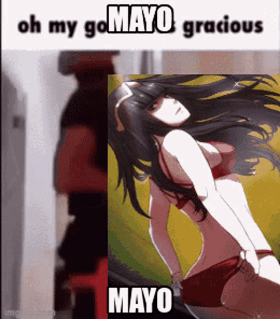a picture of a girl in a bikini with the words oh my go mayo gracious mayo