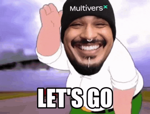 a man with a beard wearing a hat that says " multivers " on it