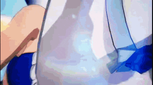 a close up of a person 's butt in a blue and white outfit .