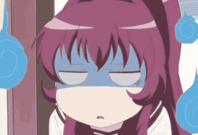 a girl with purple hair making a funny face