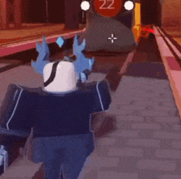 a person in a roblox video game is standing on a sidewalk .