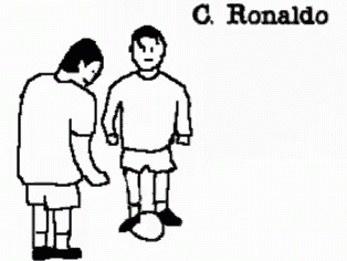 a black and white drawing of two soccer players with the name c. ronaldo below them