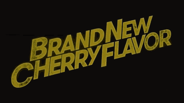 a black background with the words brand new cherry flavor in yellow letters