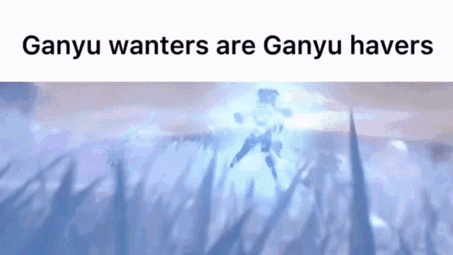 a screenshot of a video game with the words `` ganyu wanters are ganyu havers '' on it .