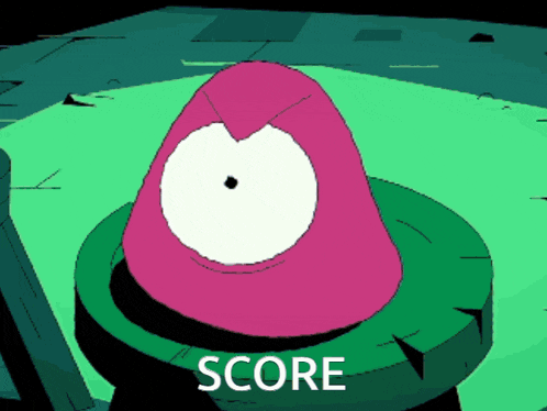 a cartoon drawing of a cone with a white eye and the word score below it