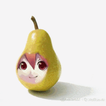 a group of green pears with faces on them are on a table