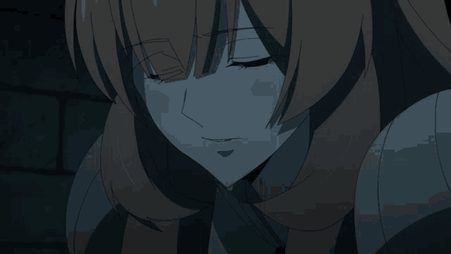 a close up of a girl with long hair crying