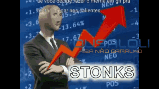 a man in a suit and tie stands in front of a graph that says stonks on it