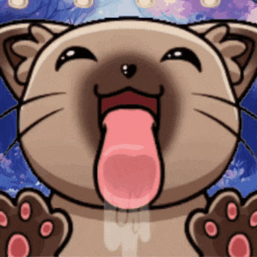 a cartoon cat with its tongue out and paws visible