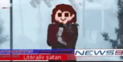 a cartoon character is on a news channel with the words literally satan