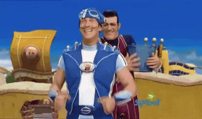 a couple of cartoon characters standing next to each other with the word sprout in the bottom right corner
