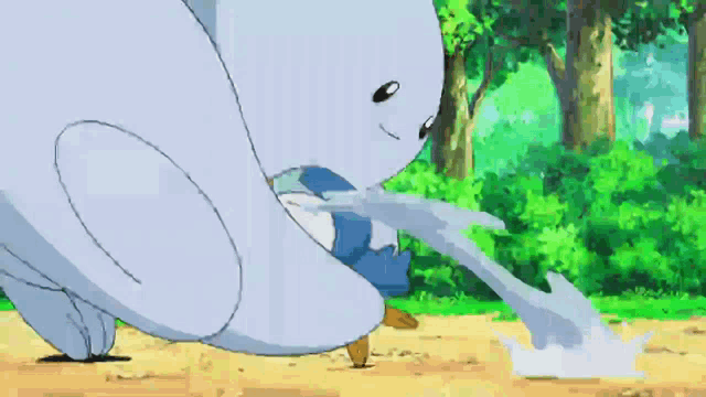 a cartoon drawing of a pokemon splashing water on another pokemon