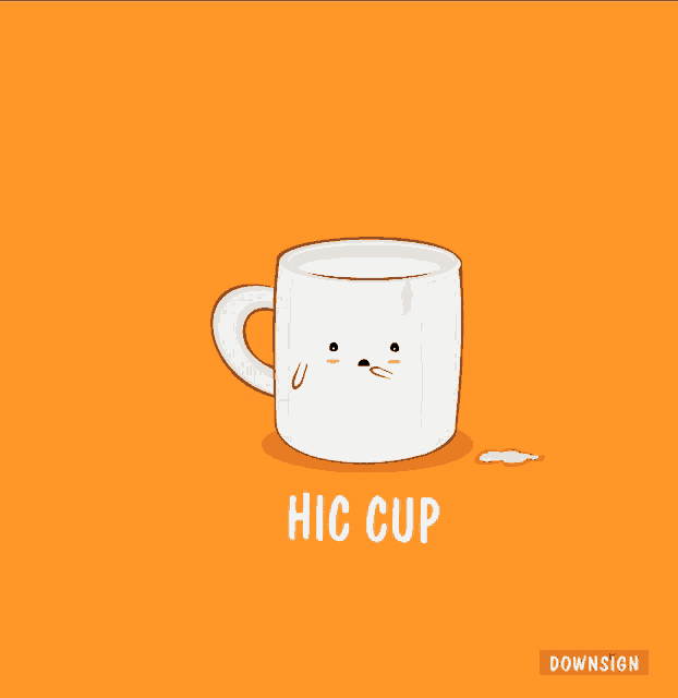 a cartoon illustration of a coffee cup with the words hic cup below it