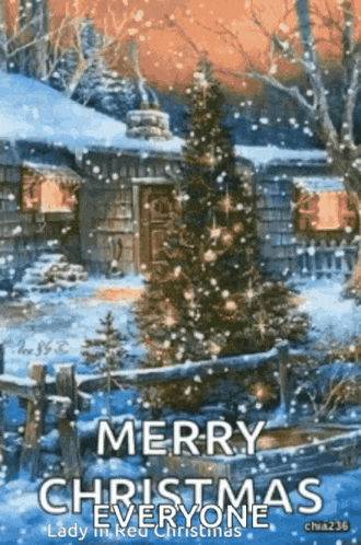 a picture of a christmas tree with the words merry christmas everyone on it