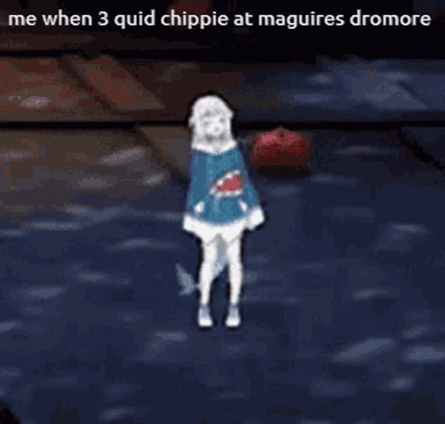 a picture of a girl dancing with the caption " me when 3 quid chippie at maguires dromore " on the bottom