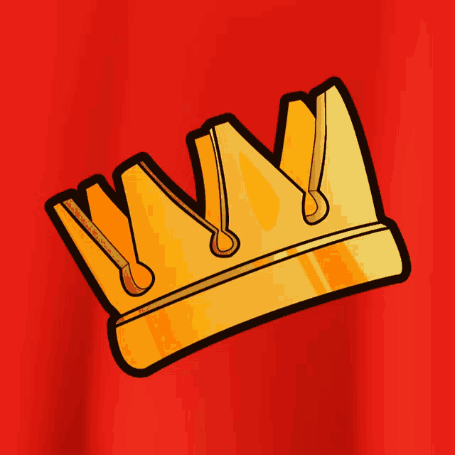a cartoon drawing of a gold crown with a red background