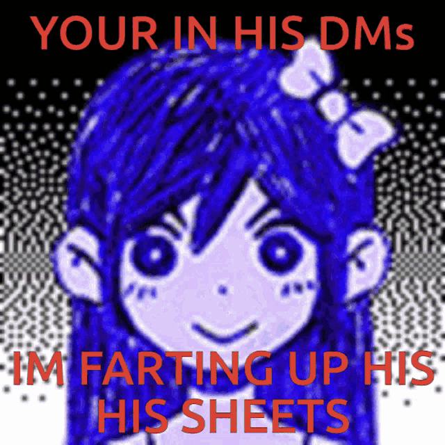 a picture of a girl with blue hair and the words " your in his dms "