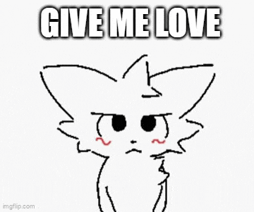 a black and white drawing of a cat with the words `` give me love '' written above it .