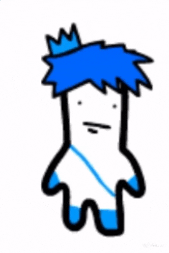a cartoon character with blue hair and a crown on his head .