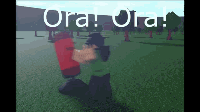 a cartoon character is standing in a field with the words ora on the top