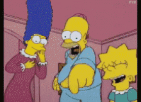 a cartoon of homer simpson pointing at a woman and a girl