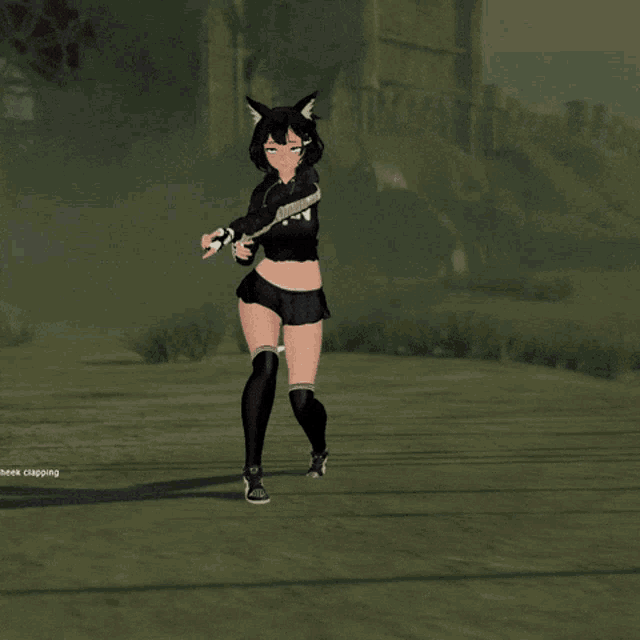 a girl in a black outfit is dancing in a video game with the word clapsing at the bottom