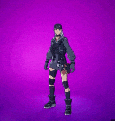 a purple background with a girl in a military uniform