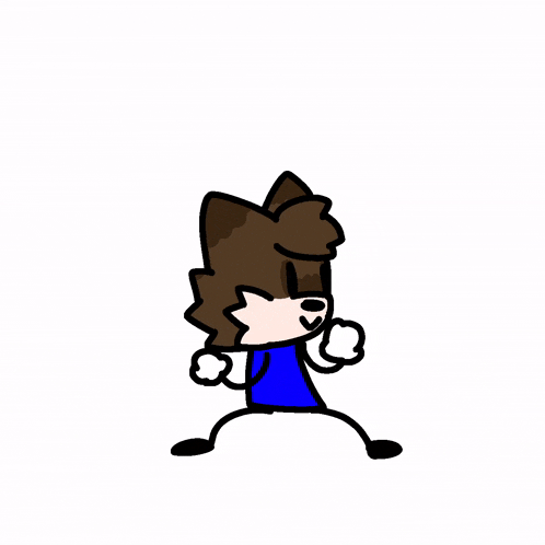 a cartoon character with a brown head and a blue shirt