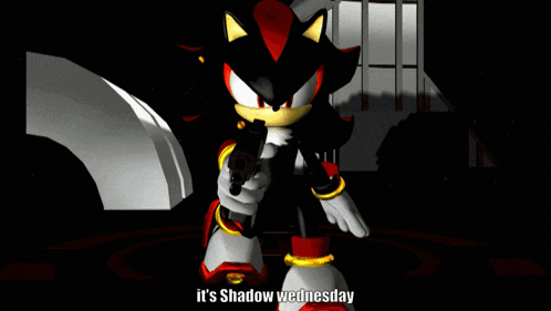 a hand pointing at a gun with the words it 's shadow wednesday